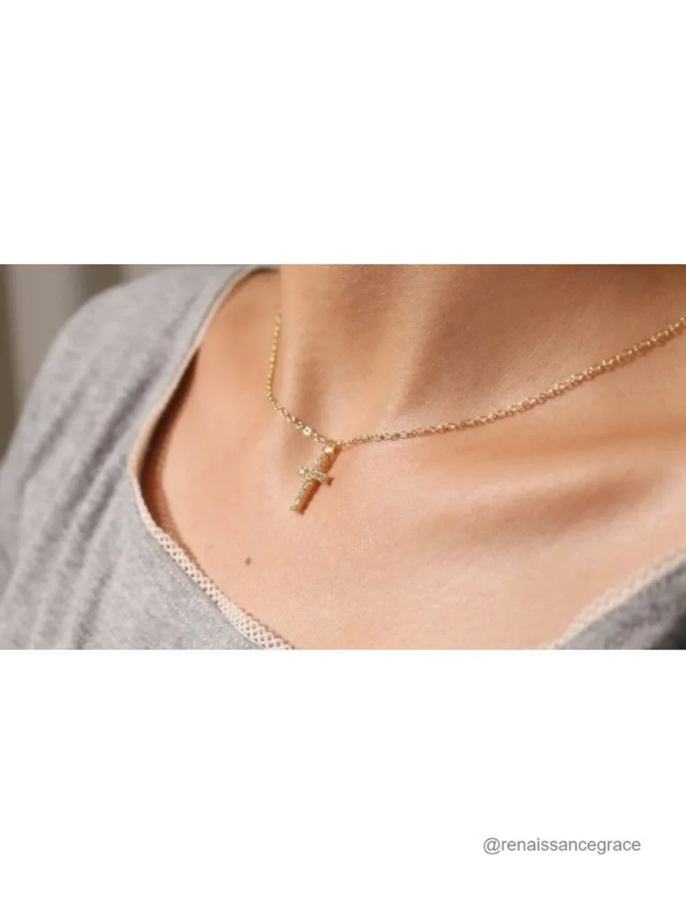 14K Gold Plated Cross Necklace Set for Women, 3 Layer Pendant Layering